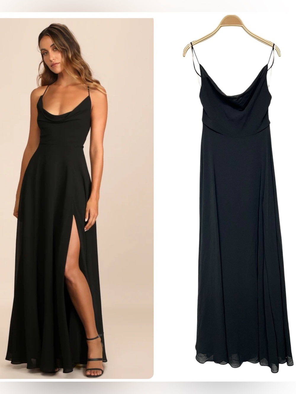 New Lulus Romantically‎ Speaking Elegant Black Cowl Neck Lace Up Back Maxi Dress